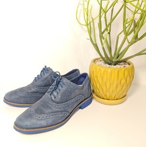 Cole Hann Alisa Blue Suede Wing-tip Oxfords